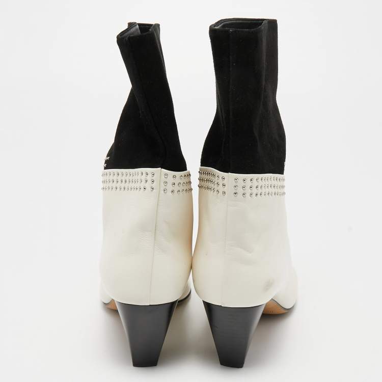 Pre Owned Jimmy Choo Cream/Black Suede and Leather Ankle Boots Size 36