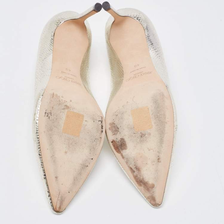 Pre Owned Jimmy Choo Silver Embossed Snakeskin Romy Pumps Size 40