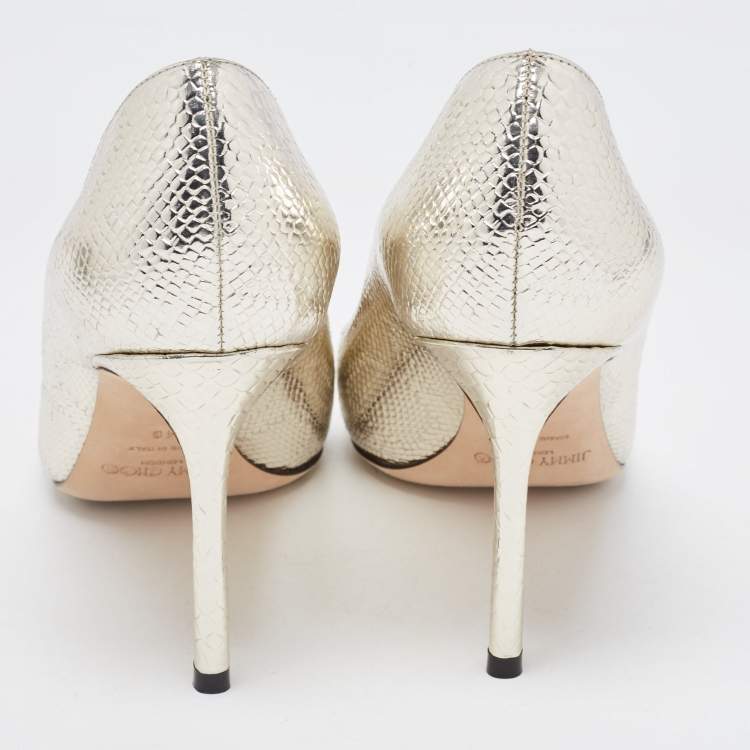 Pre Owned Jimmy Choo Silver Embossed Snakeskin Romy Pumps Size 40