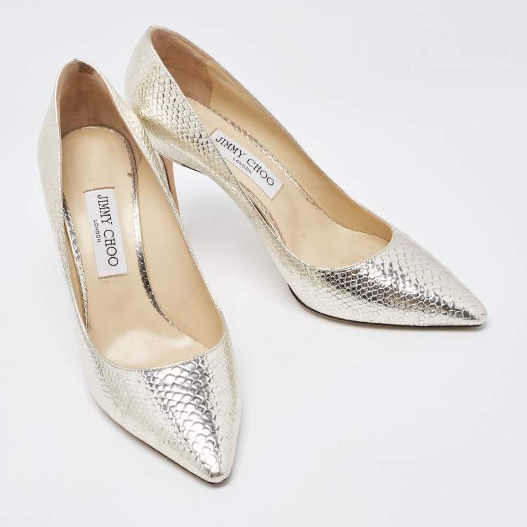 Pre Owned Jimmy Choo Silver Embossed Snakeskin Romy Pumps Size 40