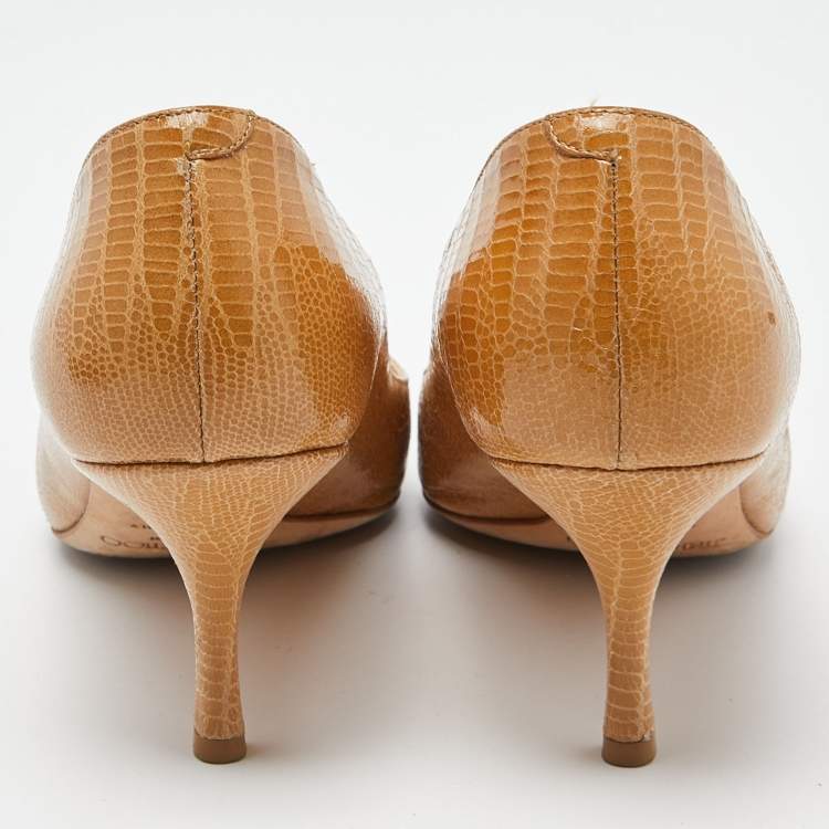 Pre Owned Jimmy Choo Tan Lizard Embossed Leather Love Pumps Size 39