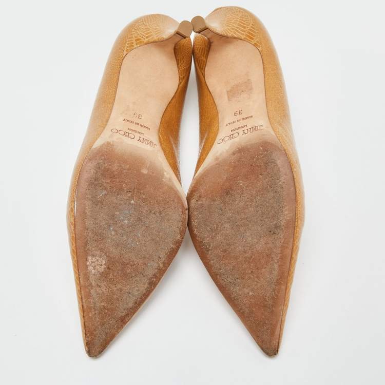 Pre Owned Jimmy Choo Tan Lizard Embossed Leather Love Pumps Size 39