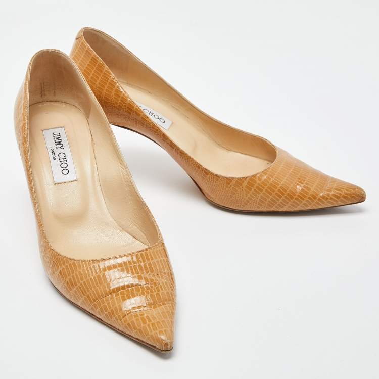 Pre Owned Jimmy Choo Tan Lizard Embossed Leather Love Pumps Size 39