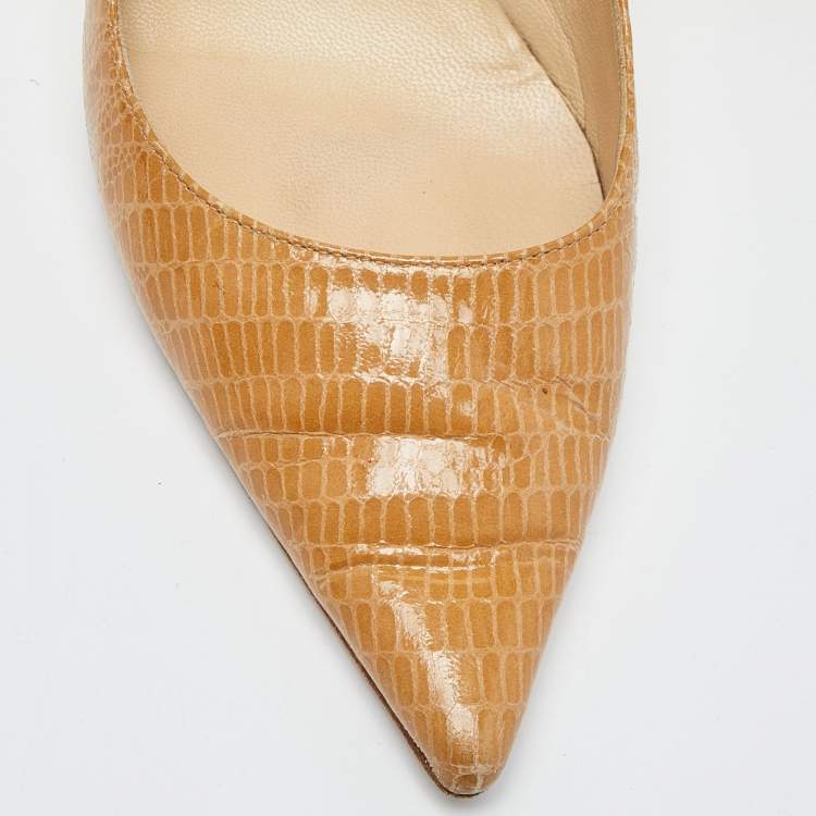 Pre Owned Jimmy Choo Tan Lizard Embossed Leather Love Pumps Size 39