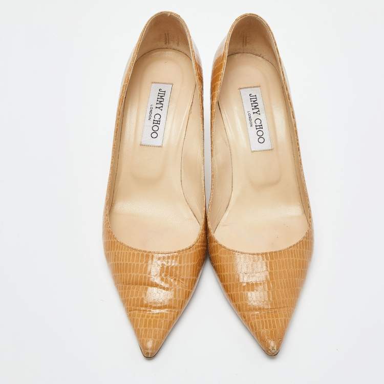 Pre Owned Jimmy Choo Tan Lizard Embossed Leather Love Pumps Size 39