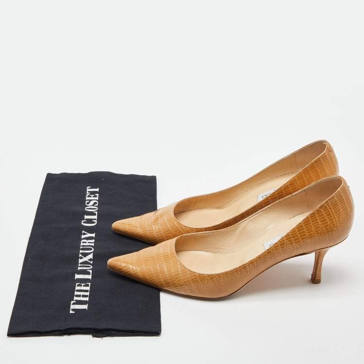 Pre Owned Jimmy Choo Tan Lizard Embossed Leather Love Pumps Size 39