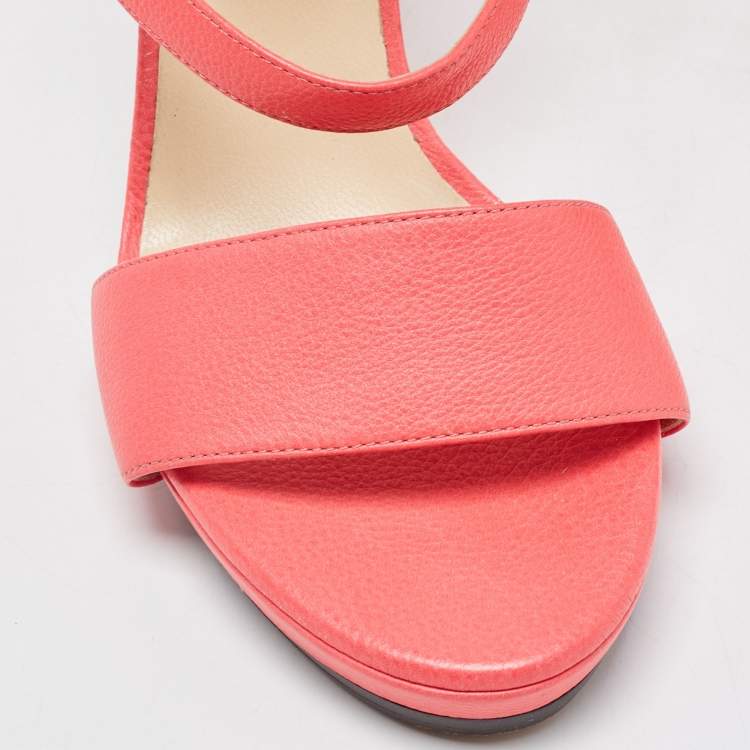 Pre Owned Jimmy Choo Neon Pink Leather Strappy Sandals Size 39