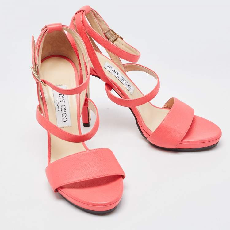 Pre Owned Jimmy Choo Neon Pink Leather Strappy Sandals Size 39