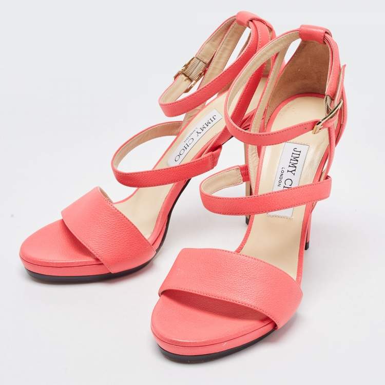 Jimmy Choo Neon Pink Leather Strappy Sandals Size 39 Jimmy