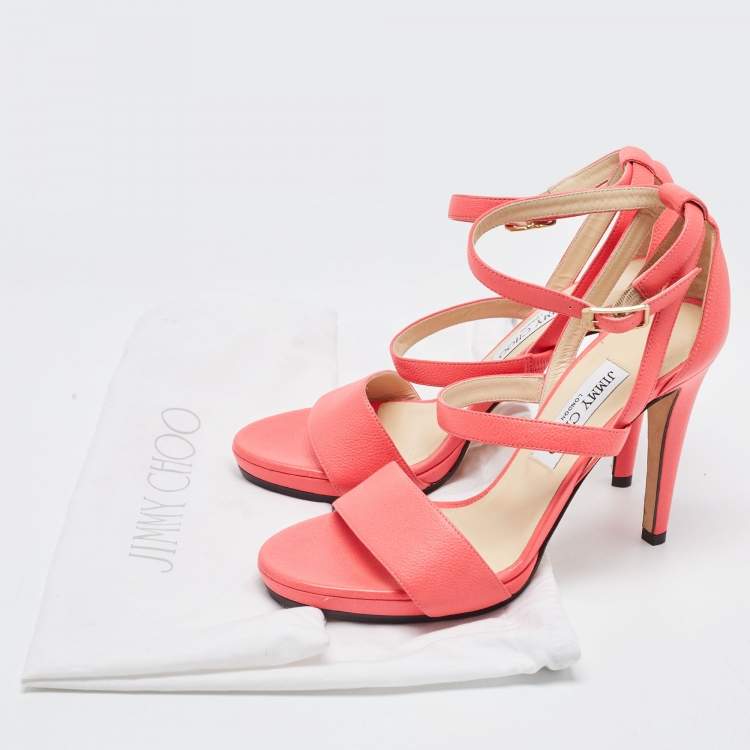 Pre Owned Jimmy Choo Neon Pink Leather Strappy Sandals Size 39