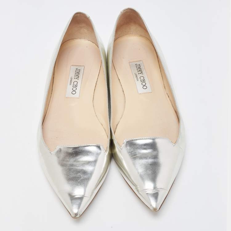 Pre Owned Jimmy Choo Silver Leather Attila Ballet Flats Size 40