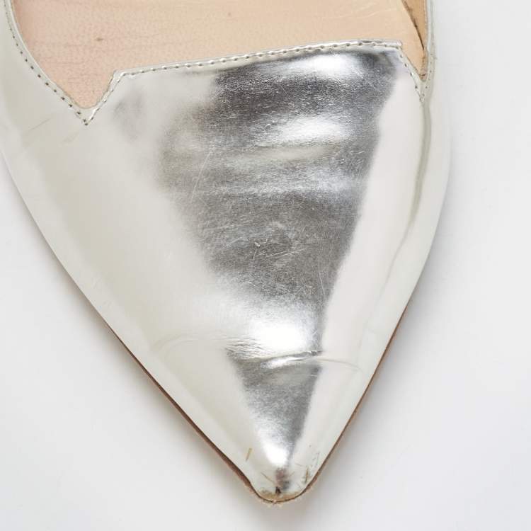 Pre Owned Jimmy Choo Silver Leather Attila Ballet Flats Size 40