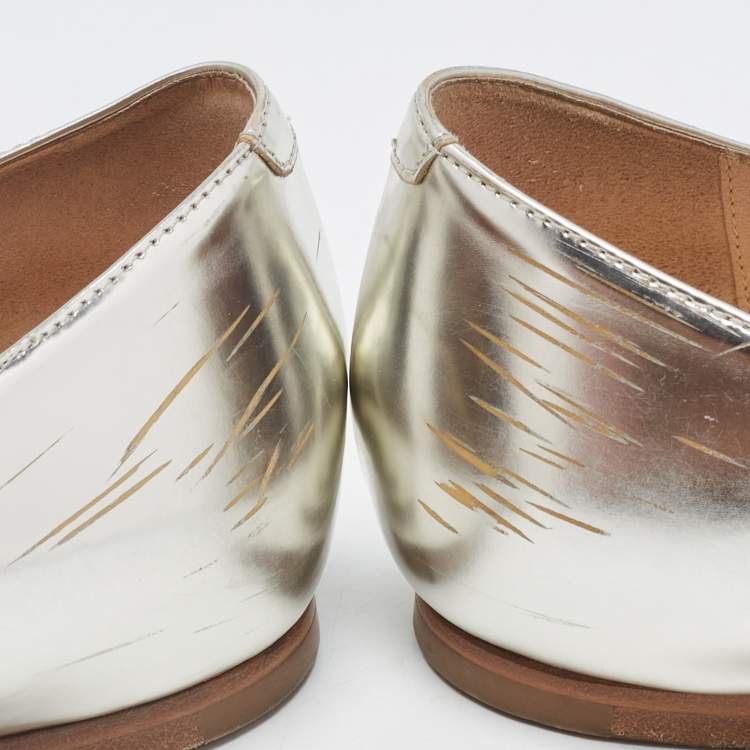 Pre Owned Jimmy Choo Silver Leather Attila Ballet Flats Size 40