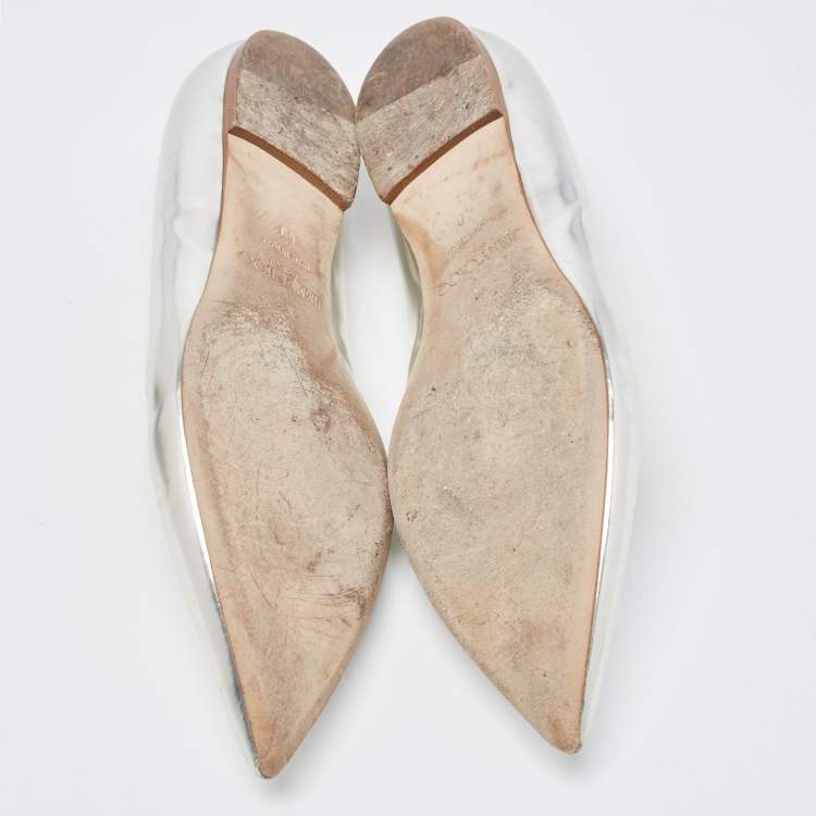Pre Owned Jimmy Choo Silver Leather Attila Ballet Flats Size 40