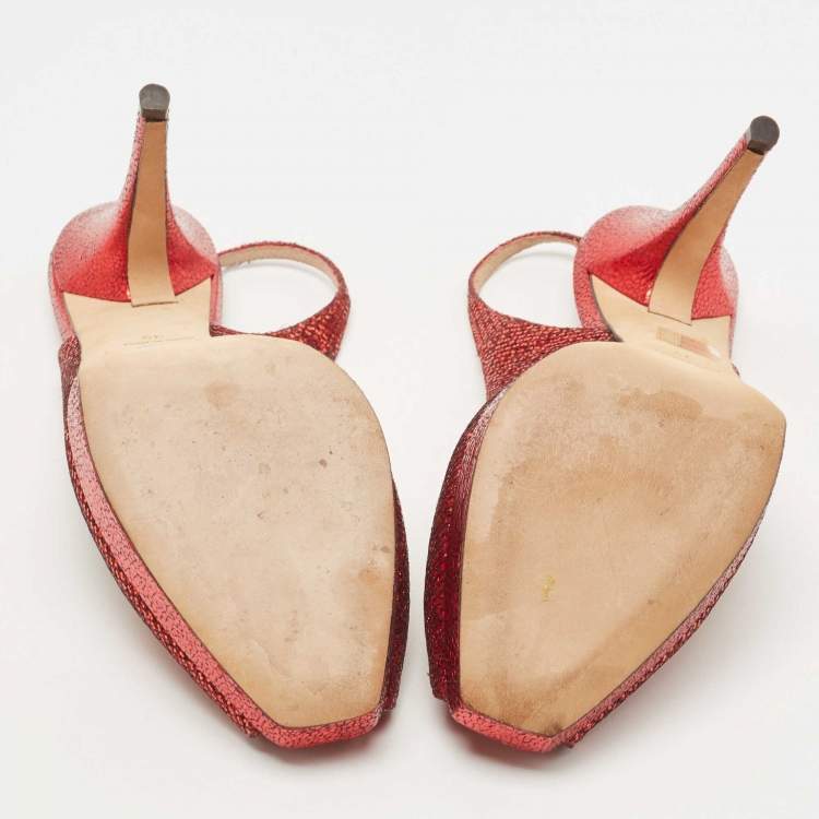 Pre Owned Jimmy Choo Red Glitter and Lame Leather Slingback Pumps Size 39 