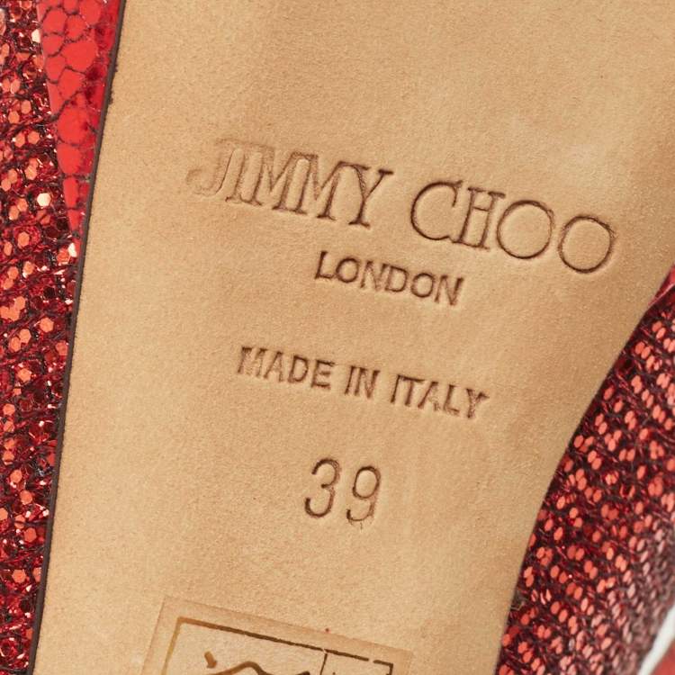 Pre Owned Jimmy Choo Red Glitter and Lame Leather Slingback Pumps Size 39 