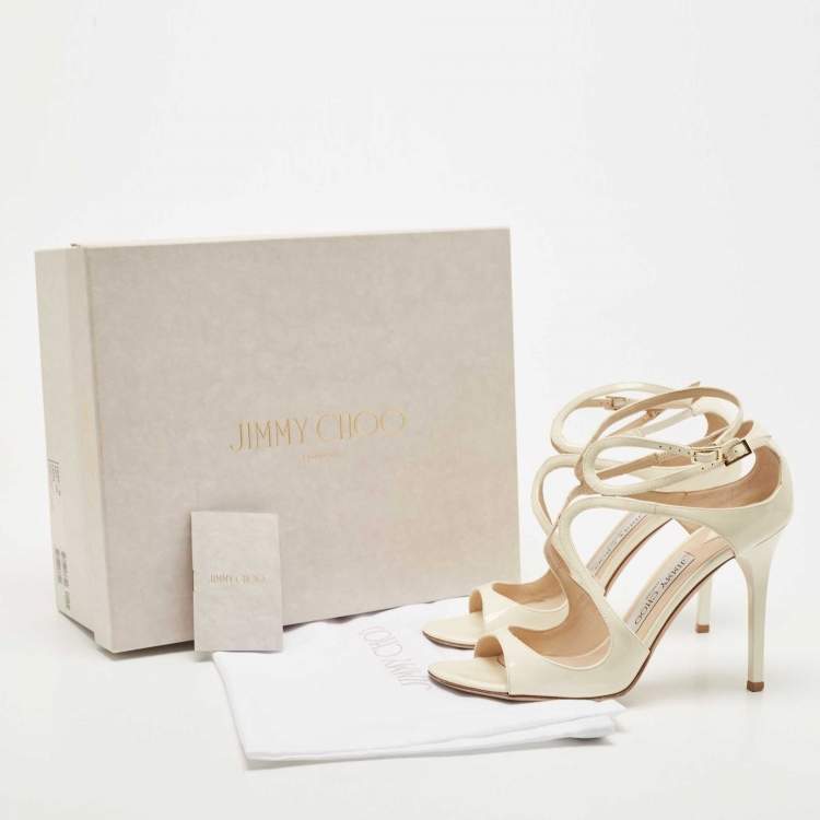 Pre Owned Jimmy Choo Cream Patent Leather Lang  Ankle Sandals Size 38