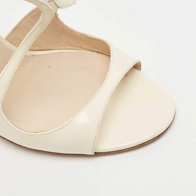 Pre Owned Jimmy Choo Cream Patent Leather Lang  Ankle Sandals Size 38