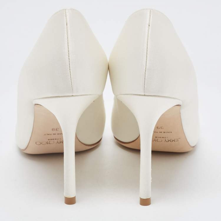 Pre Owned Jimmy Choo White Satin Romy Pointed Toe Pumps Size 39