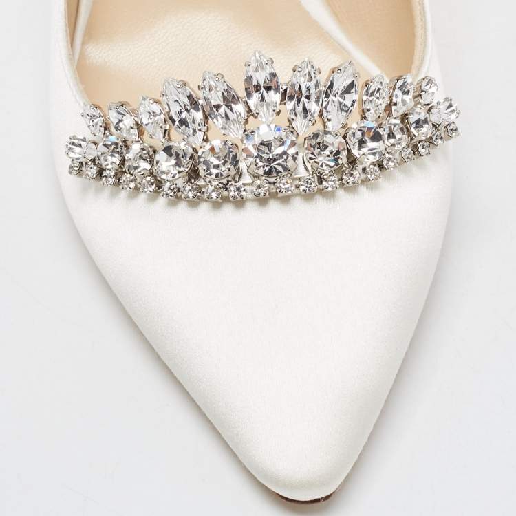 Pre Owned Jimmy Choo White Satin Romy Pointed Toe Pumps Size 39