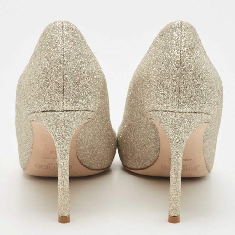 Pre Owned Jimmy Choo Gold Glitter Romy Pointed Toe Pumps Size 38