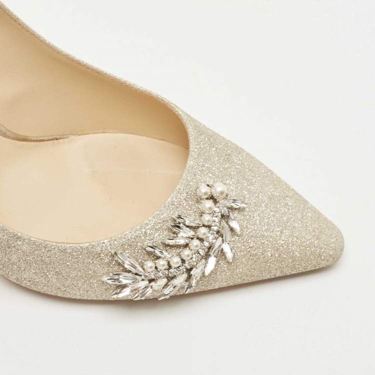 Pre Owned Jimmy Choo Gold Glitter Romy Pointed Toe Pumps Size 38