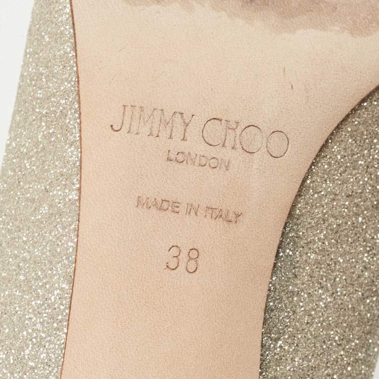Pre Owned Jimmy Choo Gold Glitter Romy Pointed Toe Pumps Size 38