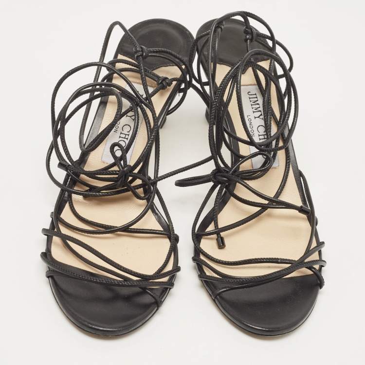 Pre Owned Jimmy Choo Black Leather Sandals Size 37