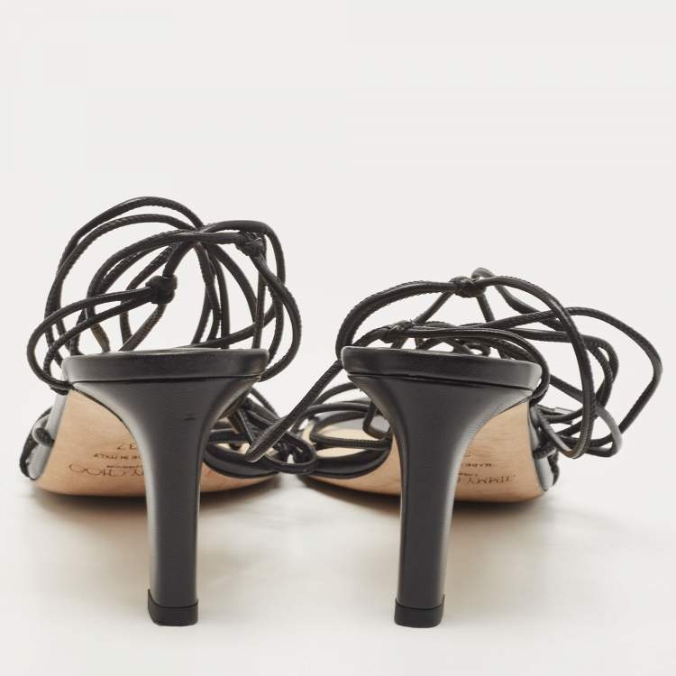 Pre Owned Jimmy Choo Black Leather Sandals Size 37