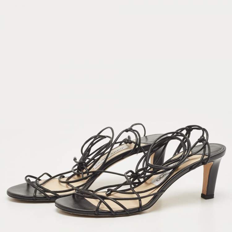 Pre Owned Jimmy Choo Black Leather Sandals Size 37