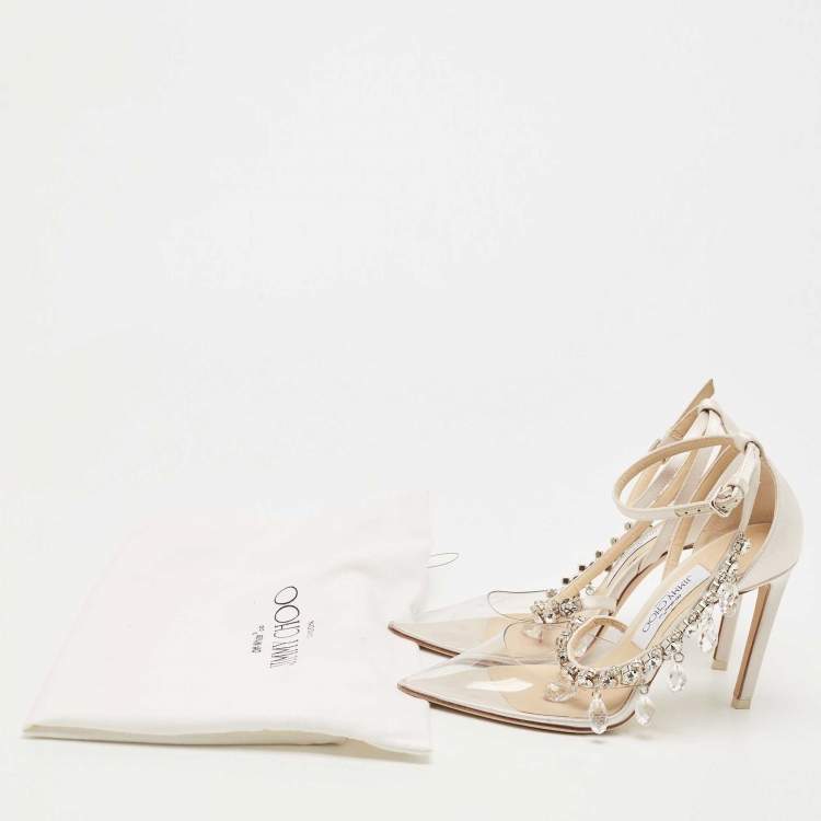 مملوكة مسبقًا Off-White x Jimmy Choo White/Transparent Satin and PVC Victoria Crystal Embellished Pumps Size 36.5