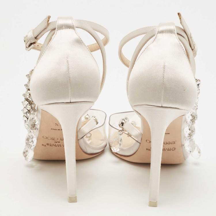مملوكة مسبقًا Off-White x Jimmy Choo White/Transparent Satin and PVC Victoria Crystal Embellished Pumps Size 36.5