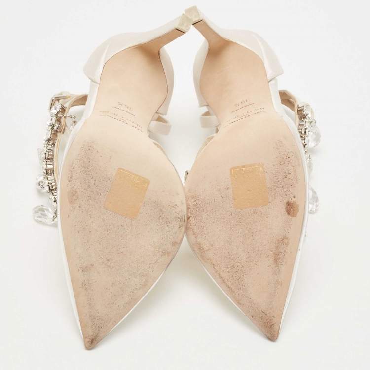 مملوكة مسبقًا Off-White x Jimmy Choo White/Transparent Satin and PVC Victoria Crystal Embellished Pumps Size 36.5