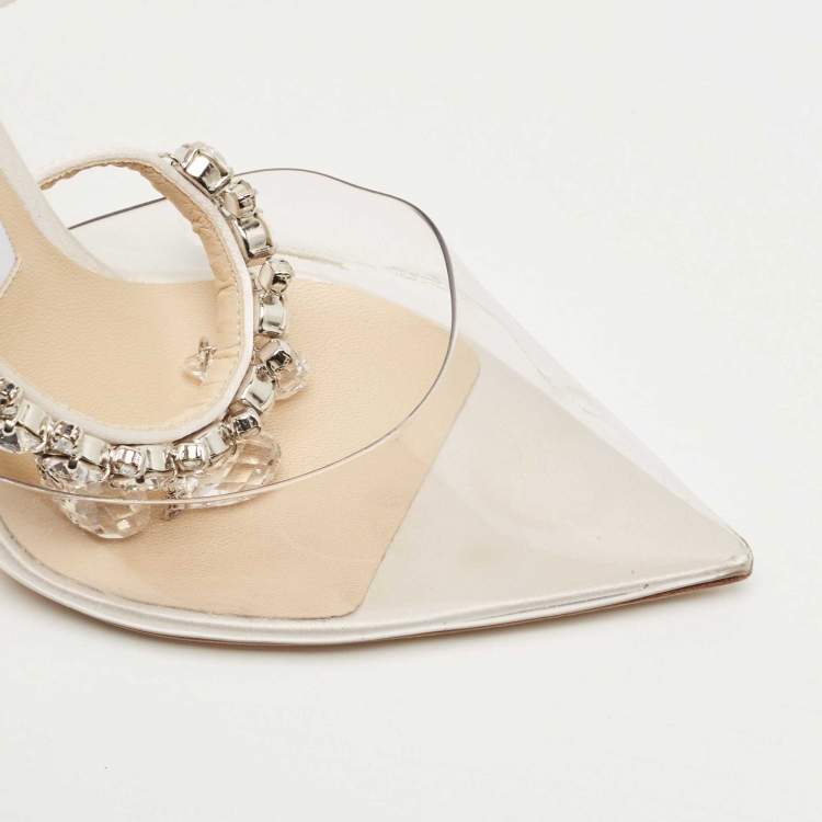 مملوكة مسبقًا Off-White x Jimmy Choo White/Transparent Satin and PVC Victoria Crystal Embellished Pumps Size 36.5