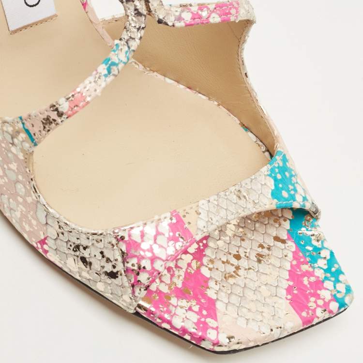 Pre Owned Jimmy Choo Multicolor Python Embossed Leather Slide Sandals Size 37.5