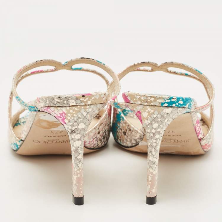 Pre Owned Jimmy Choo Multicolor Python Embossed Leather Slide Sandals Size 37.5