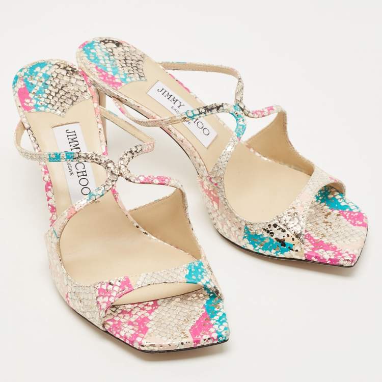 Pre Owned Jimmy Choo Multicolor Python Embossed Leather Slide Sandals Size 37.5
