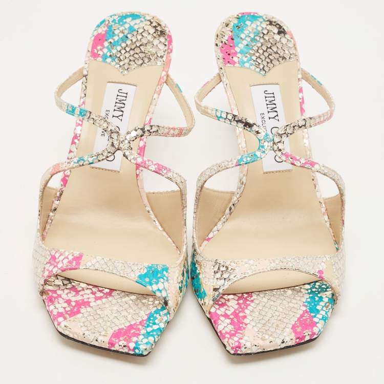 Pre Owned Jimmy Choo Multicolor Python Embossed Leather Slide Sandals Size 37.5