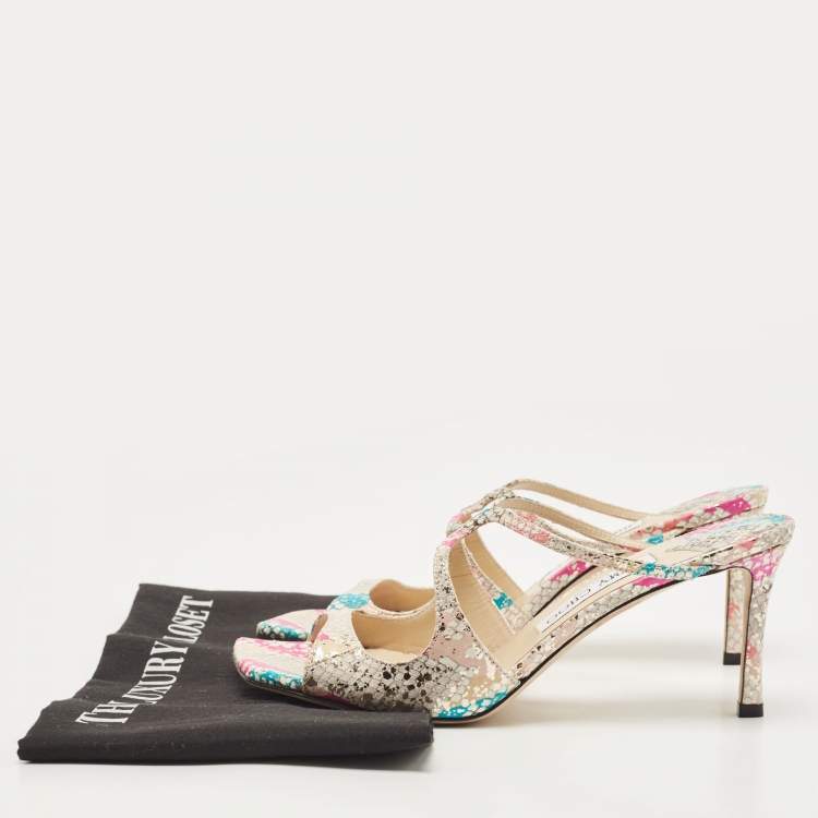 Pre Owned Jimmy Choo Multicolor Python Embossed Leather Slide Sandals Size 37.5