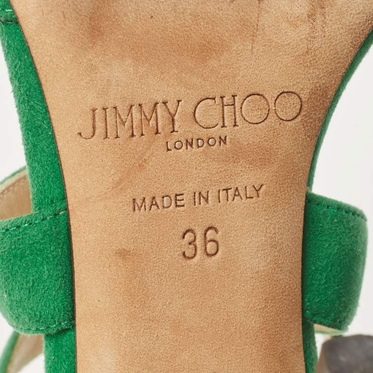 Pre Owned Jimmy Choo Green Suede Ankle Strap Sandals Size 36