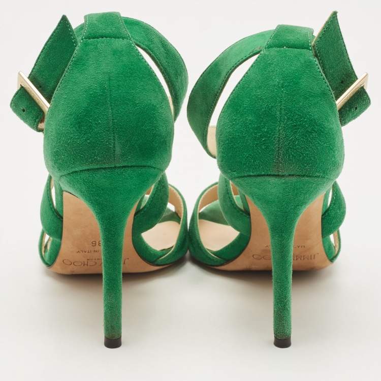 Pre Owned Jimmy Choo Green Suede Ankle Strap Sandals Size 36