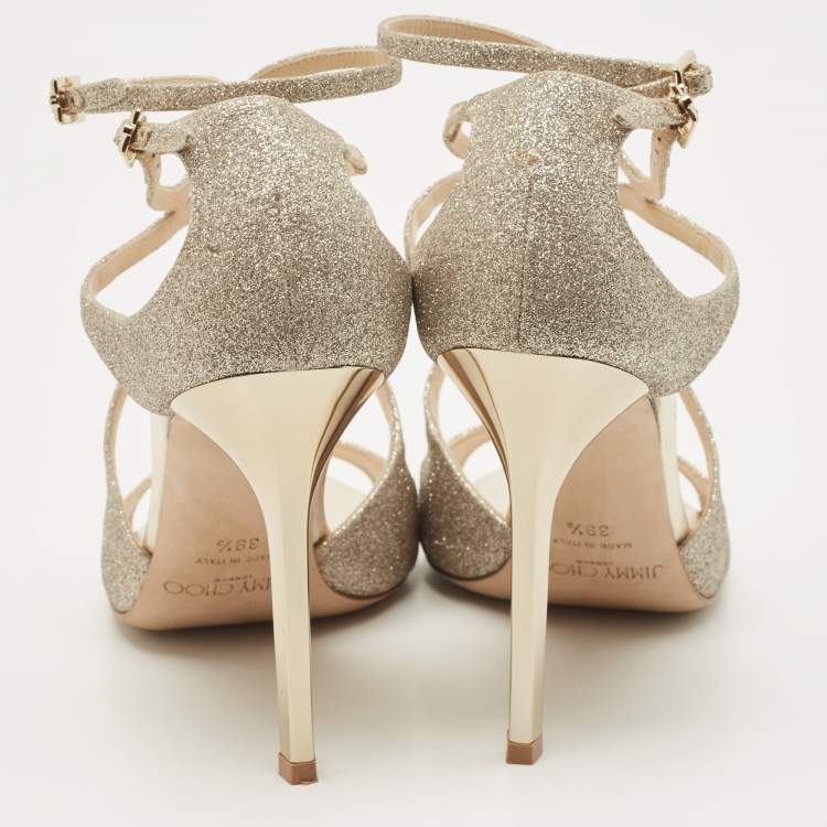 Pre Owned Jimmy Choo Silver Glitter and Leather Lang  Sandals Size 39.5