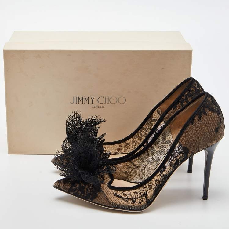 مملوكة مسبقًا Jimmy Choo Black Lace Pointed Toe Pumps Size 39