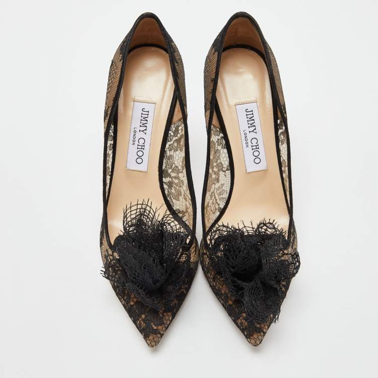 مملوكة مسبقًا Jimmy Choo Black Lace Pointed Toe Pumps Size 39