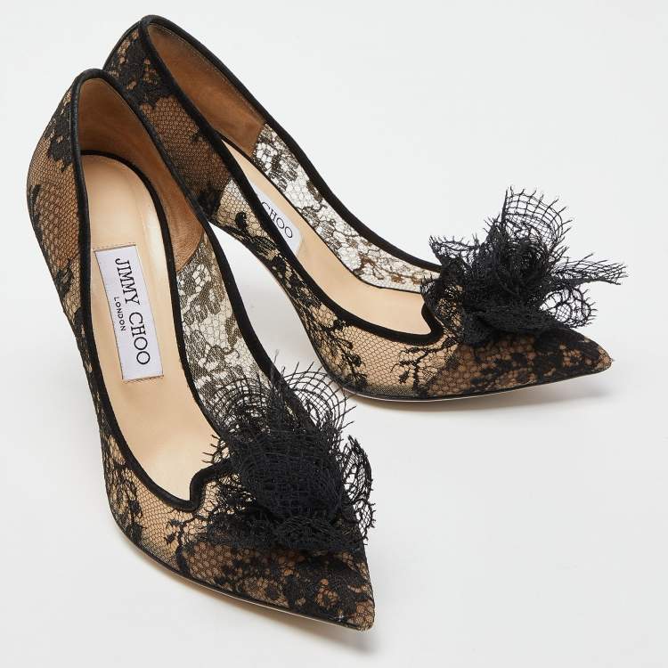 مملوكة مسبقًا Jimmy Choo Black Lace Pointed Toe Pumps Size 39