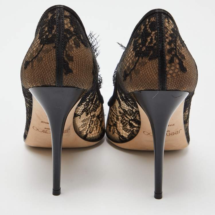 مملوكة مسبقًا Jimmy Choo Black Lace Pointed Toe Pumps Size 39