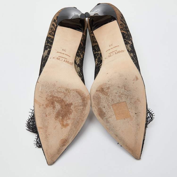 مملوكة مسبقًا Jimmy Choo Black Lace Pointed Toe Pumps Size 39