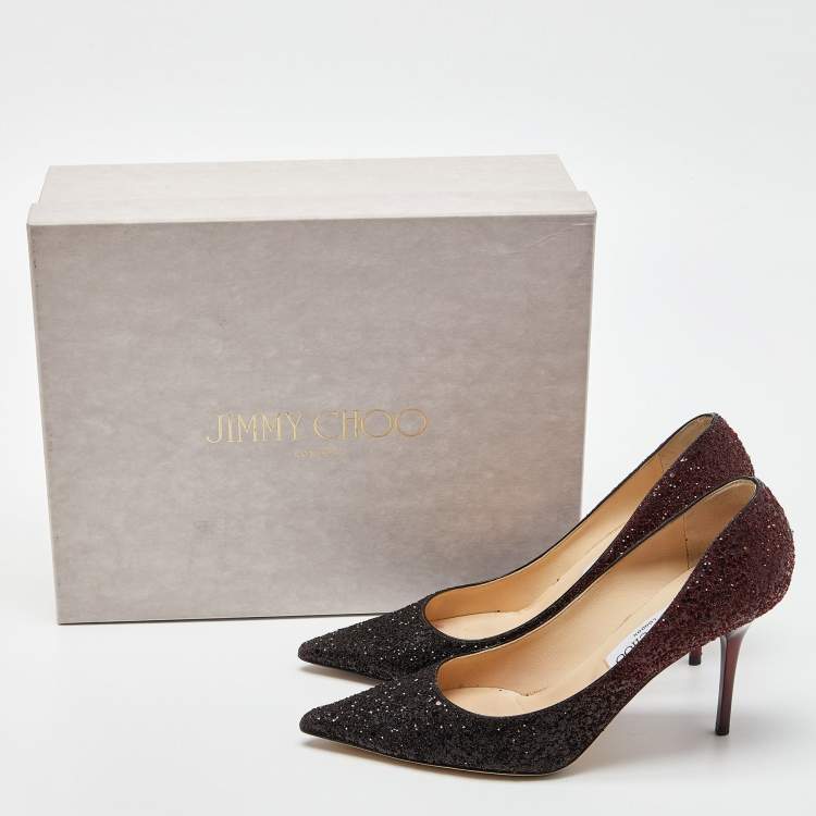 Pre Owned Jimmy Choo Burgundy/Black Glitter Romy Pumps Size 39