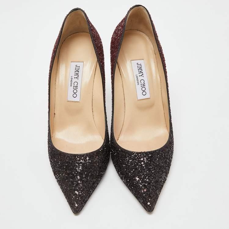 Pre Owned Jimmy Choo Burgundy/Black Glitter Romy Pumps Size 39
