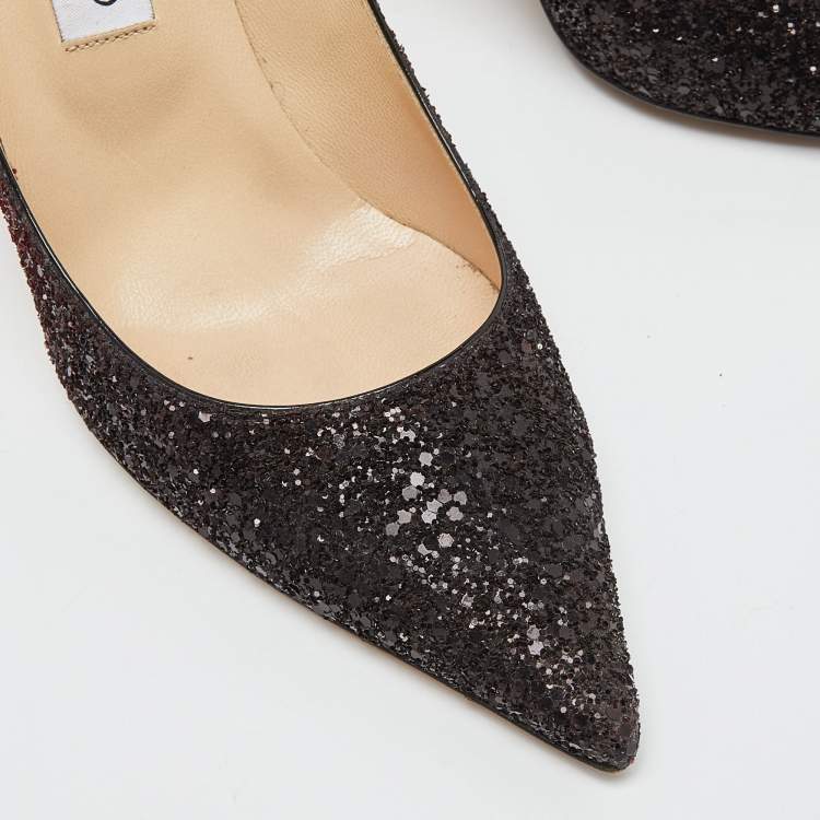 Pre Owned Jimmy Choo Burgundy/Black Glitter Romy Pumps Size 39